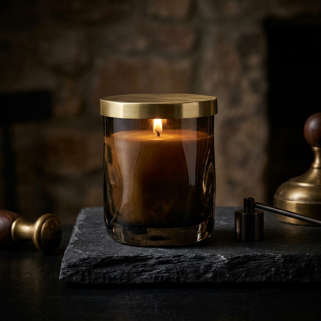 LOEWE Home Scents lys i sin signatur farvede glasbeholder på en marmoroverflade